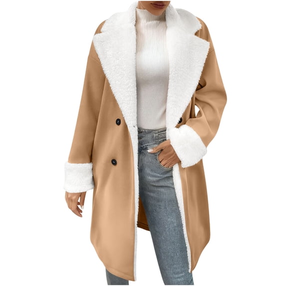 Dvprdro Women's Fall Winter Trench Coat Plus Size Long Sleeve Notch Lapel Fuzzy Fleece Overcoat Casual Warm Jacket for Women