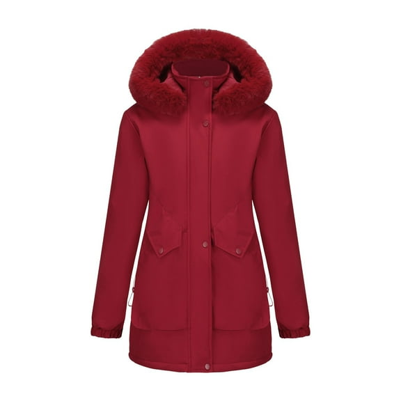 Dvprdro Women's Fashion Fleece Parka Cotton Jacket Casual Long Sleeve Hooded Outdoor Rushing Jacket Waterproof Windproof Windbreaker Outwear Coat