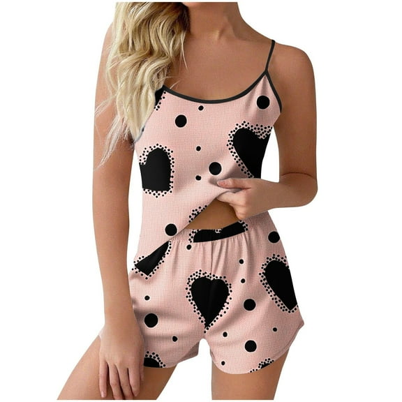 Dvprdro Women's Floral Print Pajama Set Soft Lounge Shorts Sleepwear Set Spaghetti Strap Top Breathable Sleepwear‌ Suit Comfortable Nightwear‌ Outfit‌
