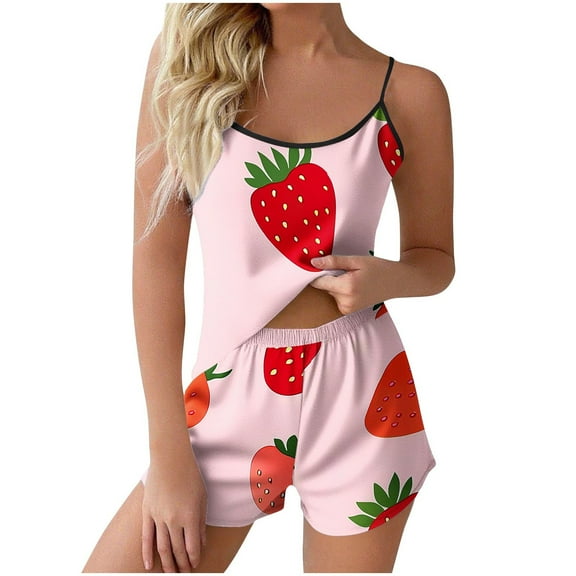 Dvprdro Women's Floral Print Pajama Set Soft Lounge Shorts Sleepwear Set Spaghetti Strap Top Breathable Sleepwear‌ Suit Comfortable Nightwear‌ Outfit‌
