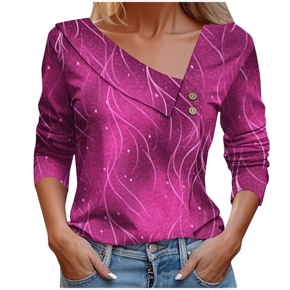 Dvprdro Women's Long Sleeve Floral Printed Blouse Fashion Lapel V Neck Buttons Elegant Work Shirts Top Loose Fit Casual T-Shirt Tops
