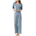 thumbnail image 1 of Dvprdro Women's Plus Size Ice Silk Pajama Sets Loose Fitting Homewear Pjs Soft Breathable Sleepwear Set Short Sleeve Shirts and Wide Leg Pants pajamas set, 1 of 5