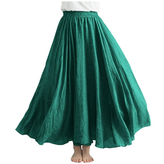 Dvprdro Women's Plus Size Linen Long Skirts Summer Fashion Solid Pleated Elastic Waist Casual Loose A Line Maxi Skirt Camouflage Sizes M