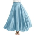 thumbnail image 1 of Dvprdro Women's Plus Size Linen Long Skirts Summer Fashion Solid Pleated Elastic Waist Casual Loose A Line Maxi Skirt Sky Blue Sizes M, 1 of 5