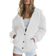thumbnail image 1 of Dvprdro Women's Solid Color Hooded Sweatshirt Jacket Long Sleeve Button Up Fall Winter Pullover Cozy Outerwear Jackets Tops with Pockets White S, 1 of 5