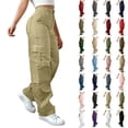 thumbnail image 1 of Dvprdro Women's Stretch Workwear Cargo Pants Outdoor Hiking Casual Work Pants‌ Trendy Elastic Waist with Button Zipper Jogger Trousers Khaki S, 1 of 7