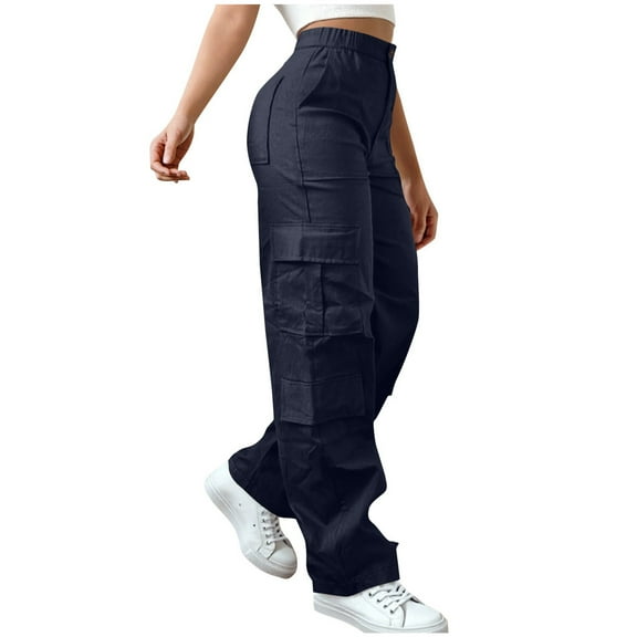 Dvprdro Women's Stretch Workwear Cargo Pants Outdoor Hiking Casual Work Pants‌ Trendy Elastic Waist with Button Zipper Jogger Trousers