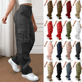 thumbnail image 1 of Dvprdro Women's Stretch Workwear Cargo Pants Outdoor Hiking Casual Work Pants‌ Trendy Elastic Waist with Button Zipper Jogger Trousers, 1 of 8
