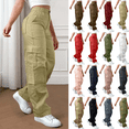 thumbnail image 1 of Dvprdro Women's Stretch Workwear Cargo Pants Outdoor Hiking Casual Work Pants‌ Trendy Elastic Waist with Button Zipper Jogger Trousers, 1 of 8
