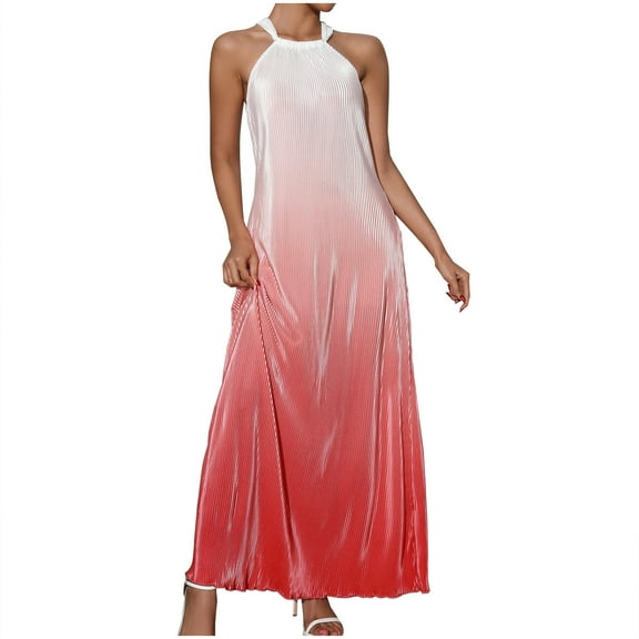 Dvprdro Women's Summer Dress Fashion Gradient Halter Neck Sleeveless A Line Backless Flowy Casual Loose Beach Sun Long Maxi Dress