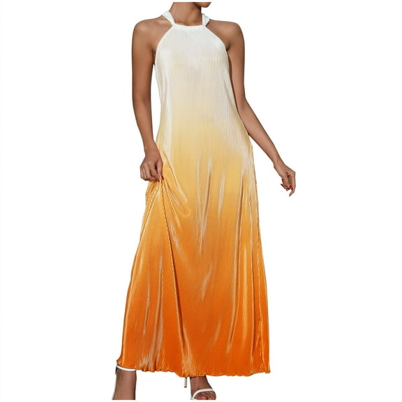 Dvprdro Women's Summer Dress Fashion Gradient Halter Neck Sleeveless A Line Backless Flowy Casual Loose Beach Sun Long Maxi Dress