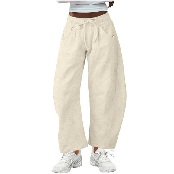 Dvprdro Women's Trendy Barrel Wide Leg Sweatpants with Pockets Casual Drawstring Elastic Waisted Active Trousers Loose Fit Pants