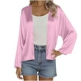 thumbnail image 1 of Dvprdro Women's Trendy Comfortable Short Satin Cardigan Casual Solid Long Sleeve Cardigans Blouse Shirts Lightweight Open Front Top‌s, 1 of 5