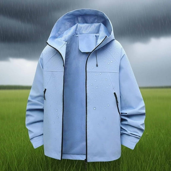 Dvprdro Women's Waterproof Hooded Zip-Up Jacket Lightweight Hiking Windbreaker with Pockets for Outdoor Sports Breathable Rain Coat Light Blue M