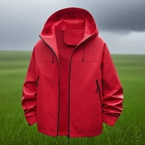 Dvprdro Women's Waterproof Hooded Zip-Up Jacket Lightweight Hiking Windbreaker with Pockets for Outdoor Sports Breathable Rain Coat Red M