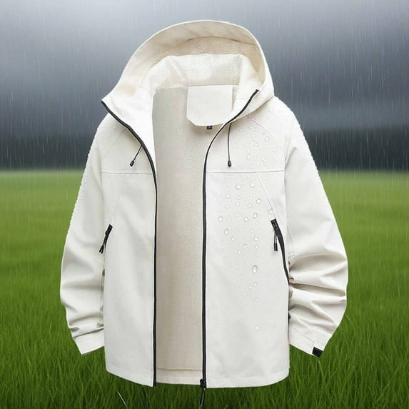 Dvprdro Women's Waterproof Hooded Zip-Up Jacket Lightweight Hiking Windbreaker with Pockets for Outdoor Sports Breathable Rain Coat White S