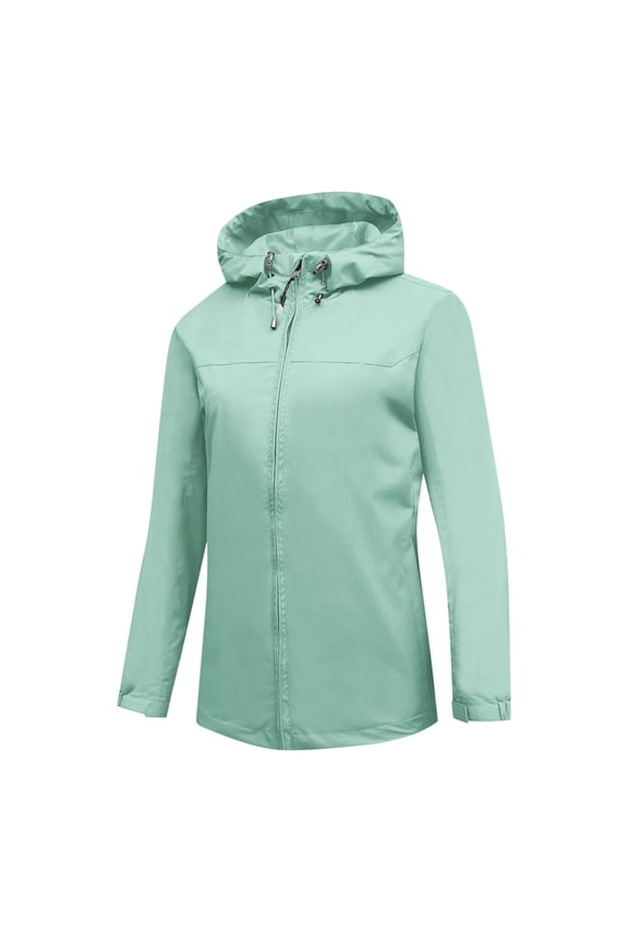 Women's Waterproof Hooded Zip-Up Jacket with Pockets Lightweight Windproof Outdoor Hiking Jacket for Spring Fall Breathable Athletic Running Windbreaker