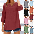 thumbnail image 1 of Dvprdro Womens 3/4 Sleeve V Neck Tops Embroidered Cotton Linen Blouses Vacation Going Out Tops Wine XL, 1 of 9