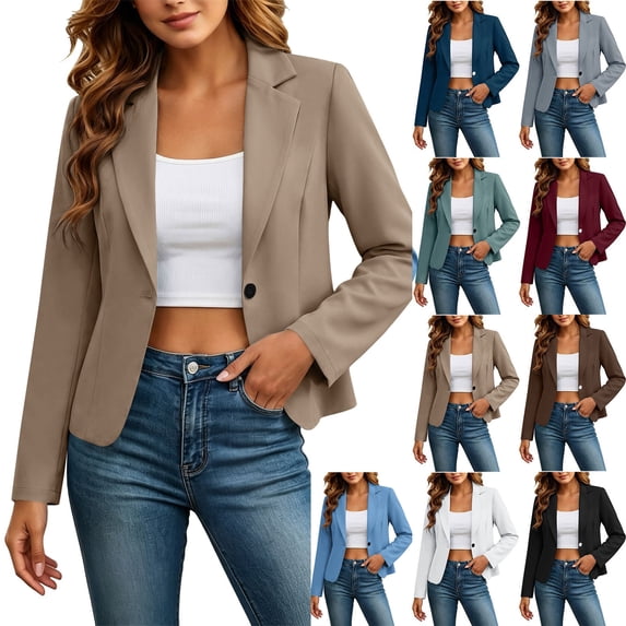 Dvprdro Womens Blazer Short Crop Long Sleeve Notch Lapel Business Casual Jacket Office Work Outerwear