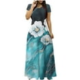 thumbnail image 1 of Dvprdro Womens Boho Maxi Dress Summer Fashion Floral Printed Crew Neck Short Sleeve A Line Casual Loose Beach Sun Long Dress, 1 of 5