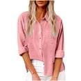 thumbnail image 1 of Dvprdro Womens Button Down Cotton Linen Dressy Shirts Casual Classic Lapel Neck Long Sleeve Plus Size Blouse Loose Fit Work Tops for Women with Two Pockets Pink S, 1 of 5