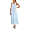 thumbnail image 1 of Dvprdro Womens Casual Beach Maxi Dress Chiffon Crew Neck Sleeveless Scallop Hem A Line Dress Solid Flowy, 1 of 8
