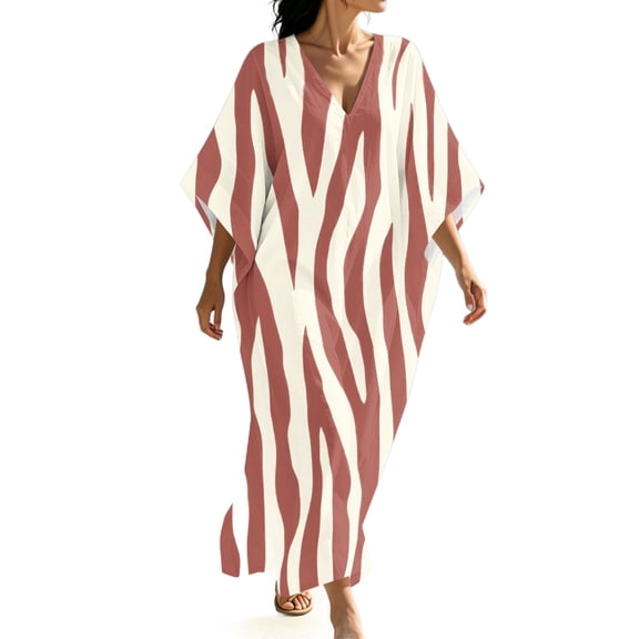 Dvprdro Womens Casual Beach Maxi Dress V Neck 3/4 Sleeve Moire Print Side Slit Loose A Line Flowy Bohemian