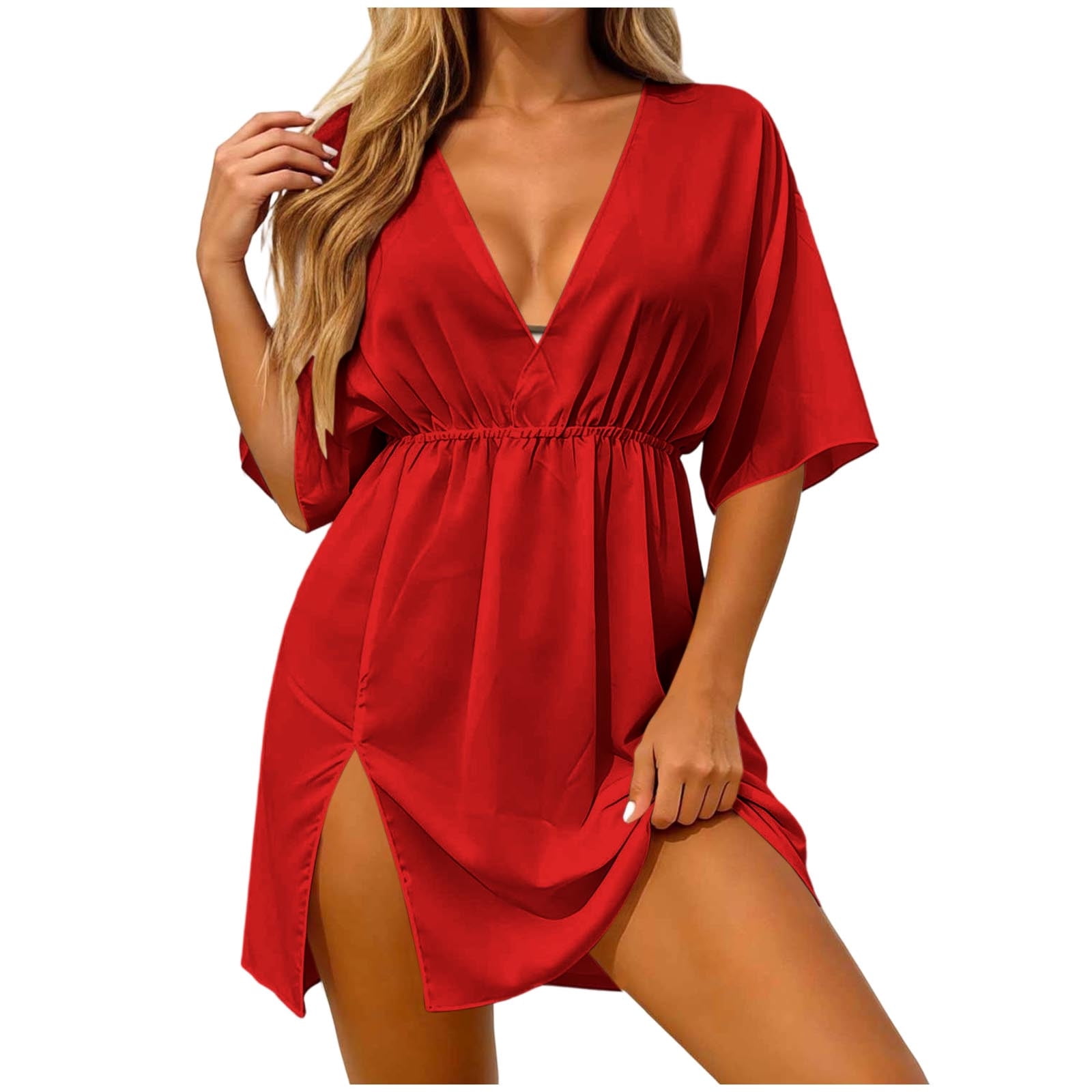 Dvprdro Womens Casual Beach Mini Dress 2026 V Neck Short Sleeve Side ...