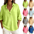 thumbnail image 1 of Dvprdro Womens Casual Button Down Shirts Cotton Linen Solid Long Sleeve Loose Fit Blouses Turn Down Collar Tops, 1 of 6