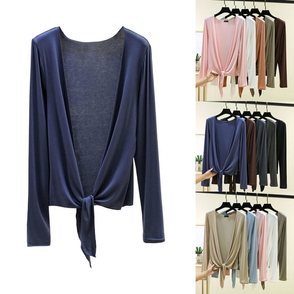 Dvprdro Womens Casual Cardigan Long Sleeve Soft Stretchy Wrap Front Lightweight Solid Summer Air Conditioning Thin Coat