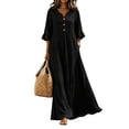 thumbnail image 1 of Dvprdro Womens Casual Flowy V Neck 3/4 Sleeve Ruffle Hem Maxi Dress Button Front Solid A Line Beach Vacation Long Dress, 1 of 10