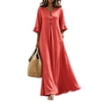 thumbnail image 1 of Dvprdro Womens Casual Flowy V Neck 3/4 Sleeve Ruffle Hem Maxi Dress Button Front Solid A Line Beach Vacation Long Dress, 1 of 10