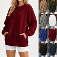 thumbnail image 1 of Dvprdro Womens Casual Loose Fit Crewneck Sweatshirt Long Sleeve Oversized Top with Pocket Solid Color Pullover, 1 of 8