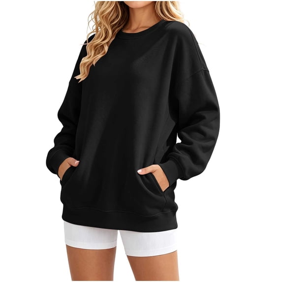 Dvprdro Womens Casual Loose Fit Crewneck Sweatshirt Long Sleeve Oversized Top with Pocket Solid Color Pullover
