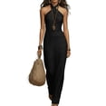 thumbnail image 1 of Dvprdro Womens Casual Party Maxi Dress Criss Criss Neck Sleeveless Ruched Waist Fitted Dress Solid, 1 of 6