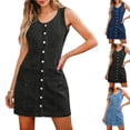 thumbnail image 1 of Dvprdro Womens Casual Summer Mini Denim Dress Crewneck Sleeveless Button Front Pocket Shift A Line Dress Solid, 1 of 6