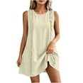 thumbnail image 1 of Dvprdro Womens Casual Summer Mini Dress Crewneck Sleeveless Ruffle Detail Side Pockets Shift A Line Dress Solid, 1 of 8