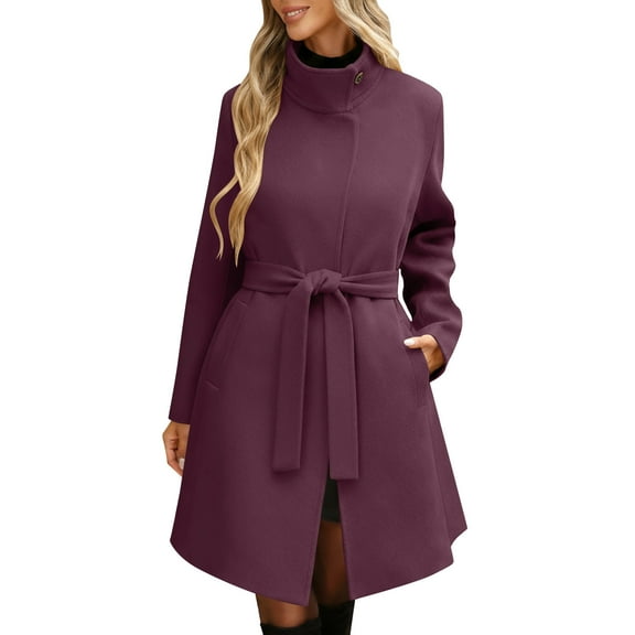 Dvprdro Womens Classic Trench Coat Lapel Collar Open Front Belted Long Jacket with Pockets