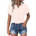 thumbnail image 1 of Dvprdro Womens Cotton Button Down Shirt Collared Short Sleeve Side Slits Loose Fit Casual Summer Top, 1 of 8