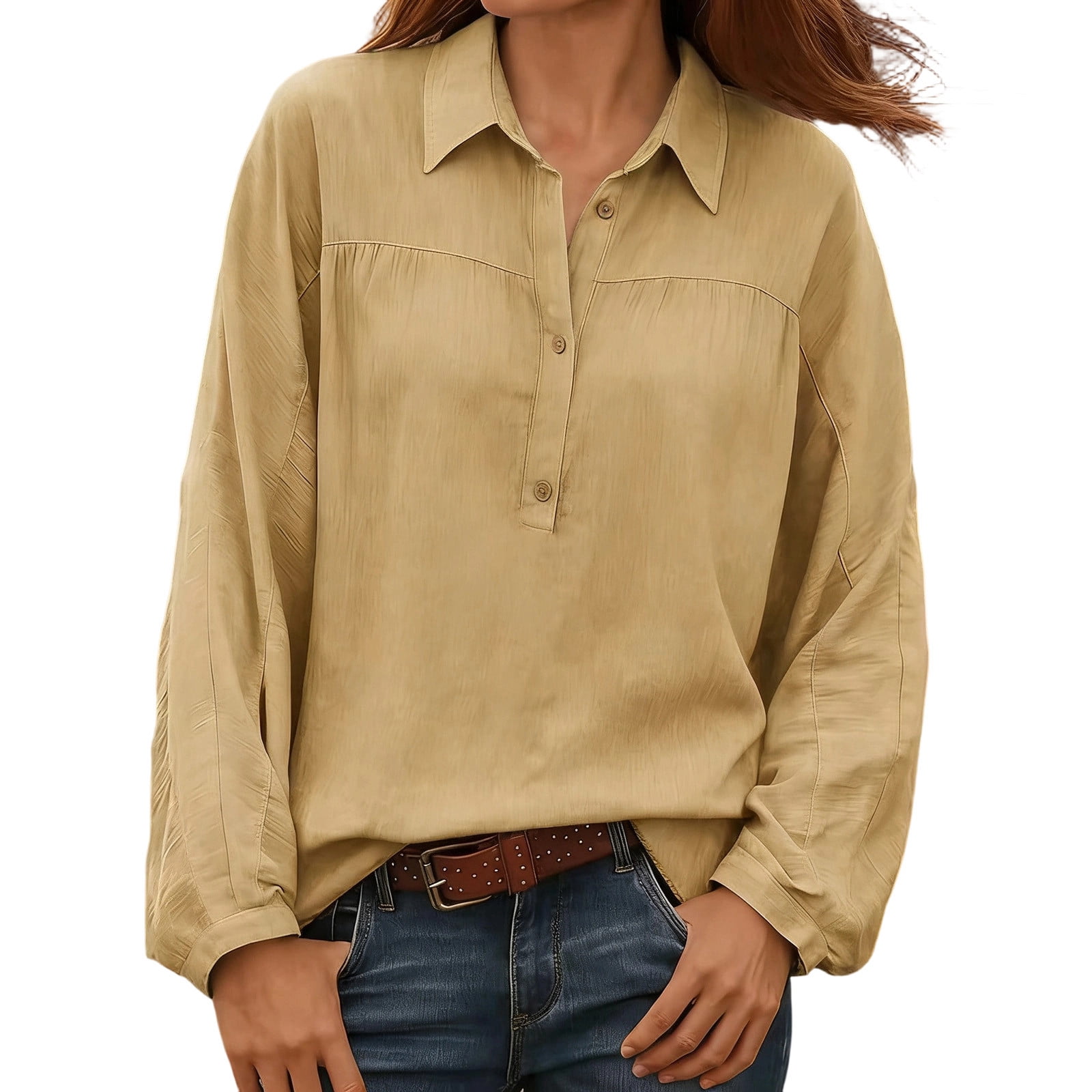 Dvprdro Womens Cotton Linen Button Front Shirts Long Sleeve Collared ...