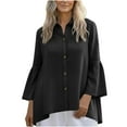 thumbnail image 1 of Dvprdro Womens Cotton Linen Ruffle Hem Blouses 3/4 Sleeve Button Down Collared Shirts, 1 of 6