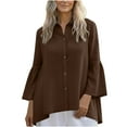 thumbnail image 1 of Dvprdro Womens Cotton Linen Ruffle Hem Blouses 3/4 Sleeve Button Down Collared Shirts, 1 of 6