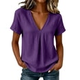 thumbnail image 1 of Dvprdro Womens Cotton Linen V Neck Short Sleeve Tops Summer Casual Solid Light weight Blouses Tees, 1 of 10