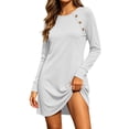 thumbnail image 1 of Dvprdro Womens Crewneck Long Sleeve Mini Dress Button Front A Line Casual Shift Dress with Pockets Solid, 1 of 9