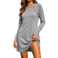 thumbnail image 1 of Dvprdro Womens Crewneck Long Sleeve Mini Dress Button Front A Line Casual Shift Dress with Pockets Solid, 1 of 9