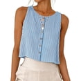 thumbnail image 1 of Dvprdro Womens Cropped Button Tank Tops Striped Cotton Linen Feel Sleeveless Blouses Casual Summer Round Neck Tops, 1 of 8