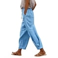 thumbnail image 1 of Dvprdro Womens Drawstring Linen Pants Cuffed Leg Hem Loose Fit Side Pockets Solid Casual Summer Bottoms, 1 of 9