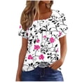 thumbnail image 1 of Dvprdro Womens Floral Print Round Neck Top Short Sleeve Ruched Detail Breathable Summer T Shirts, 1 of 5