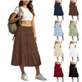 thumbnail image 1 of Dvprdro Womens Flowy A Line Midi Skirt Drawstring Elastic Waist High Waisted Skirt with Pockets Solid Casual Summer Beach Vacation Office Travel Skirts, 1 of 5