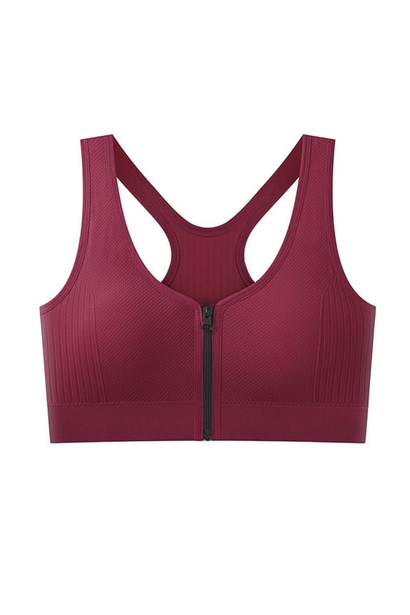Womens Front Zip Sports Bra Keyhole Back Removable Pads Medium Support Wireless Racerback Gym Running Bra